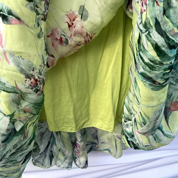 Elena Baldi Green Floral Silk Blend Made in Italy Flowy Tropical Maxi Dress - Picture 4 of 6